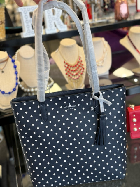 Kate Spade Dark Navy Polka Dot Tote Bags