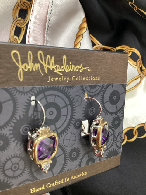 Pre Owned John Medeiros Gold and Amethyst/CZ Earrings w/ Clip Back