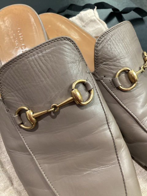 Pre Owned Gucci Sz 40.5 Tan Princeton Designer Mules Shoes Slides