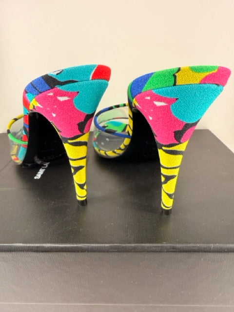 Yves Saint Laurent Sz 7.5 Multi Color w/ Clear Front  Mules Shoes