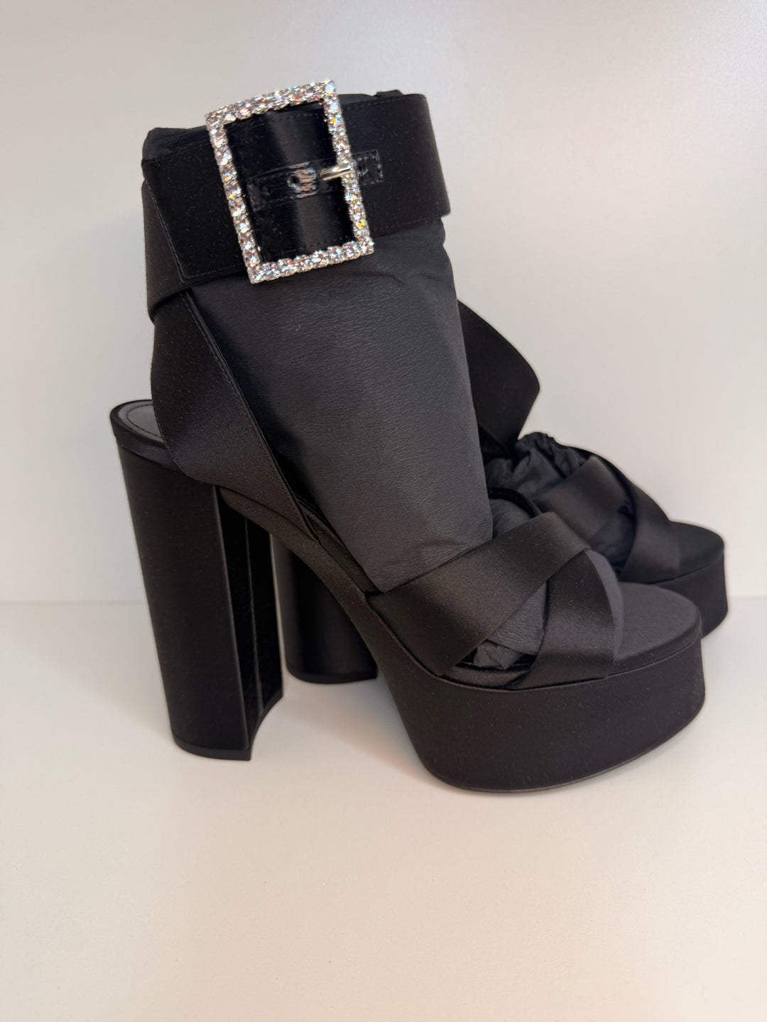 NIB Yves Saint Laurent Bianca Satin Platform Chunk Heel Shoe Sz 36
