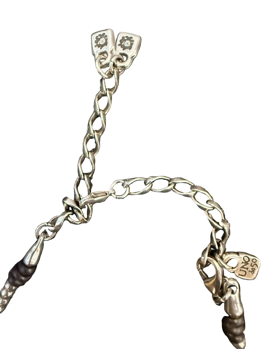 Uno De 50 plated small hammered beads w/puffy heart 15.5-20" Necklace