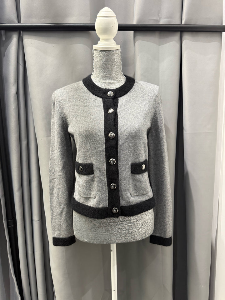 Chanel 2021 100% Cashmere Metallic CC Logo Buttons Cardigan Size 40
