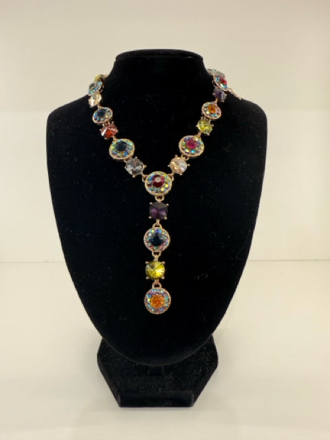 Pre Owned Christion Siriano Multi Color Statement Y Rhinestone Necklace