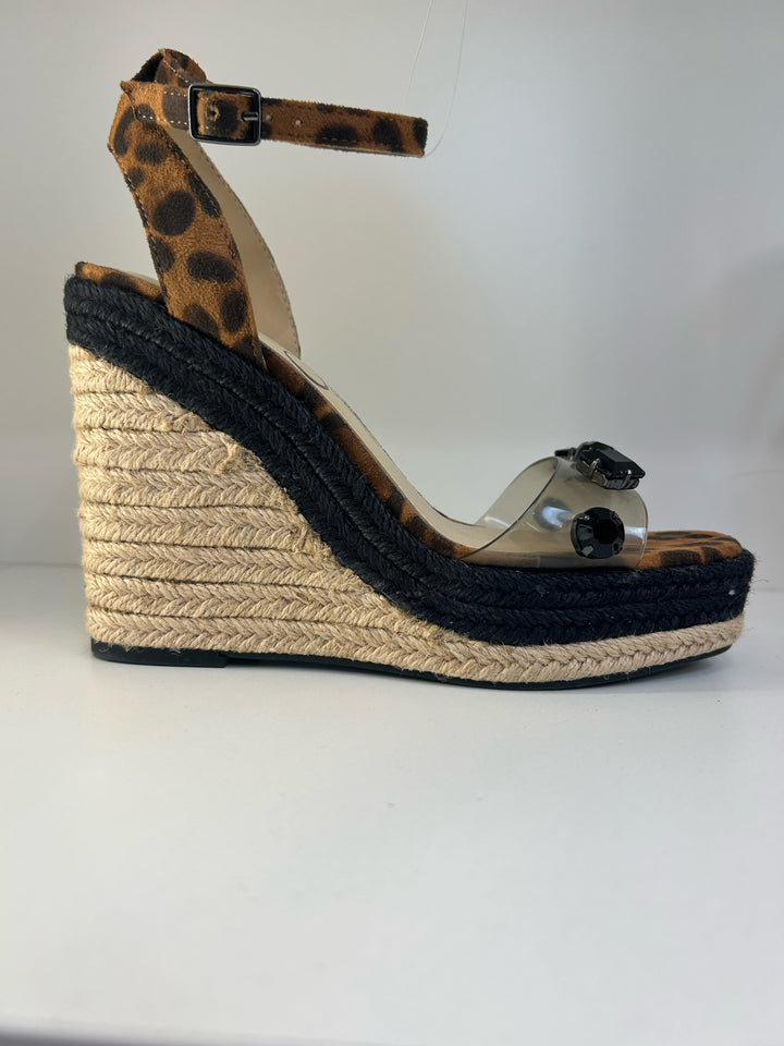 Jessica Simpson Open Toe Clear w Black Stone Wedge Sandals Sz 6