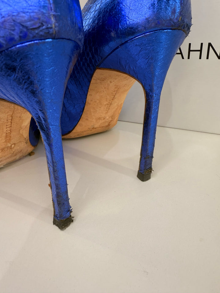 Manolo Blahnik As Is Bibi Snake Pump Sz 38.5 Shoe