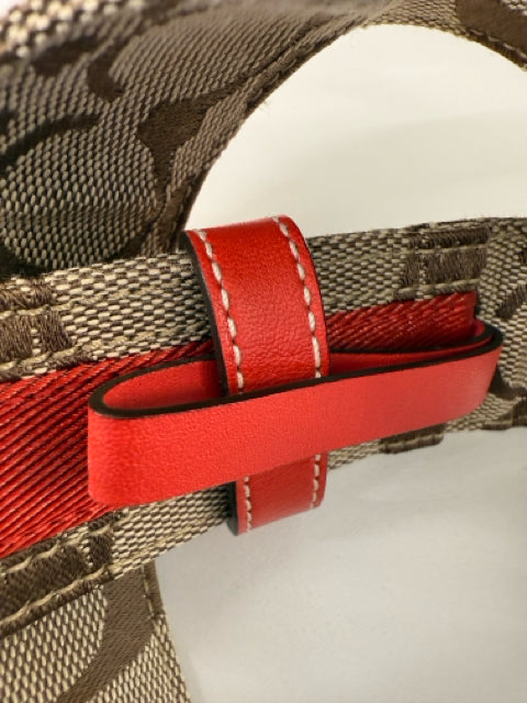 Pre Owned Coach Tan & Orange Fabric 36" Belt w/ Gold Buckle