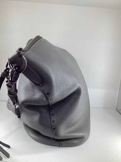 NWT Coach Zip Top Stud Strap Grey Pebbled Leather Bag Tote Purse