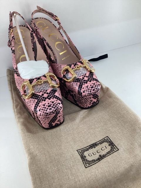 NIB Gucci NIB Chunky Pink Python Platfrom GG Slingback Sandal Designer