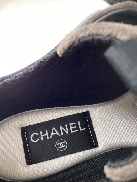 Pre Owned Chanel Sneaker Trainer Size 37.5 in a rare brown metallic colorway, complete with original dustbags.