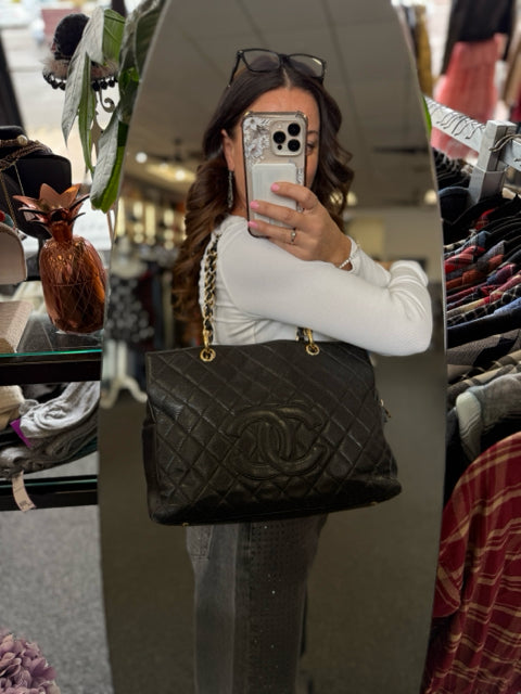 Chanel Black Timeless Pebbled Shopper Designer Bag