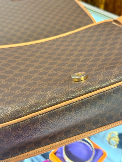 Celine Brown Coated Canvas Cross Body Messenger