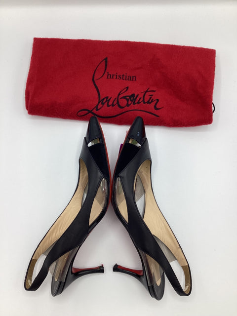 Pre Owned Christian Louboutin Sz 36.5 Suede/leather Slingbacks Shoes w/ Dustbag
