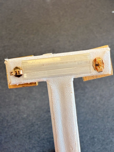 Givenchy Gold VTG Square G Salmon/Gray PARIS/NEW YORK 1978 Designer Earrings