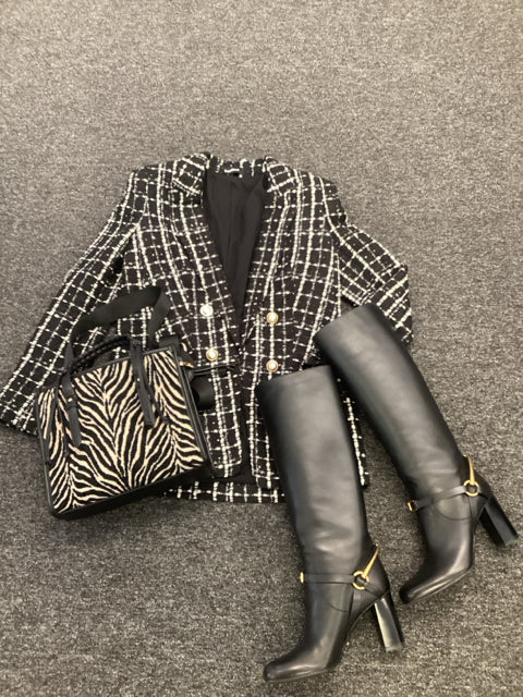 Gucci Sz 9.5 Black Leather Knee High Boots Designer Shoes