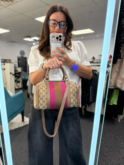 Gucci GG Brown & Pink Boston Bag Designer
