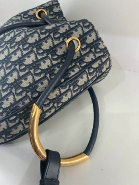 Pre Owned Christian Dior Blue Canvas Oblique Medium Nolita Bag Boutique Designer Bag