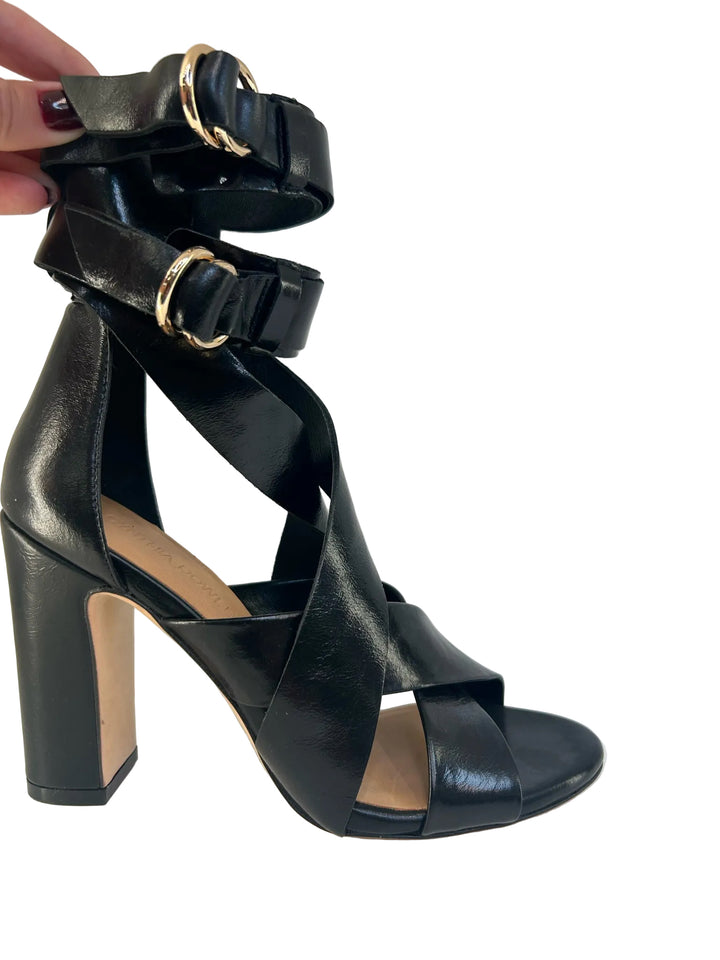 Cynthia Rowley Dbl Ankle Buckle Stack Heels Sz 7