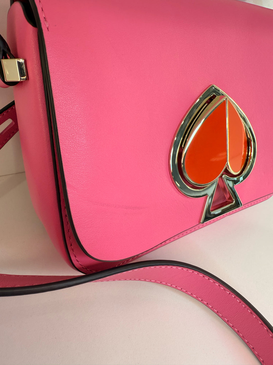Kate Spade Bright Pink Heart Turnlock Cross Body Bag