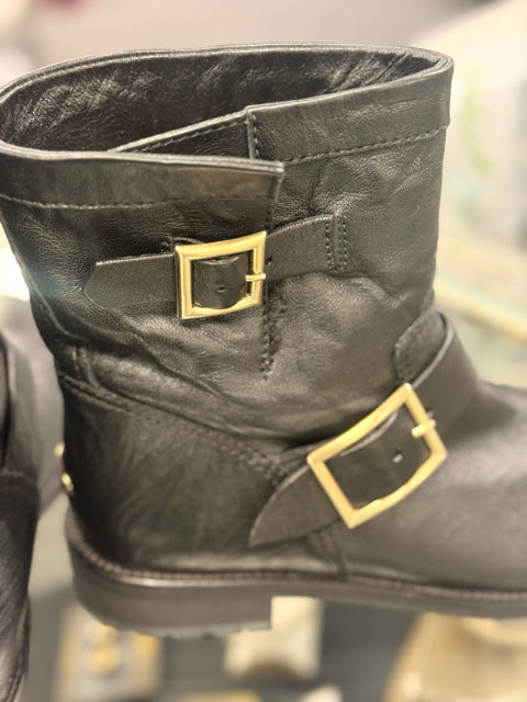 Jimmy Choo Sz 7 Leather Black Biker Boots Shoes
