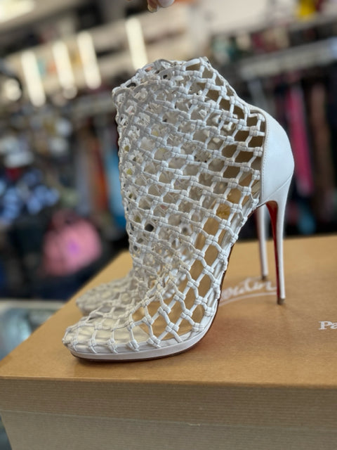 Christian Louboutin Sz 39.5 Porligat 120 Napa Mesh Ankle Boot Shoe Pre Loved