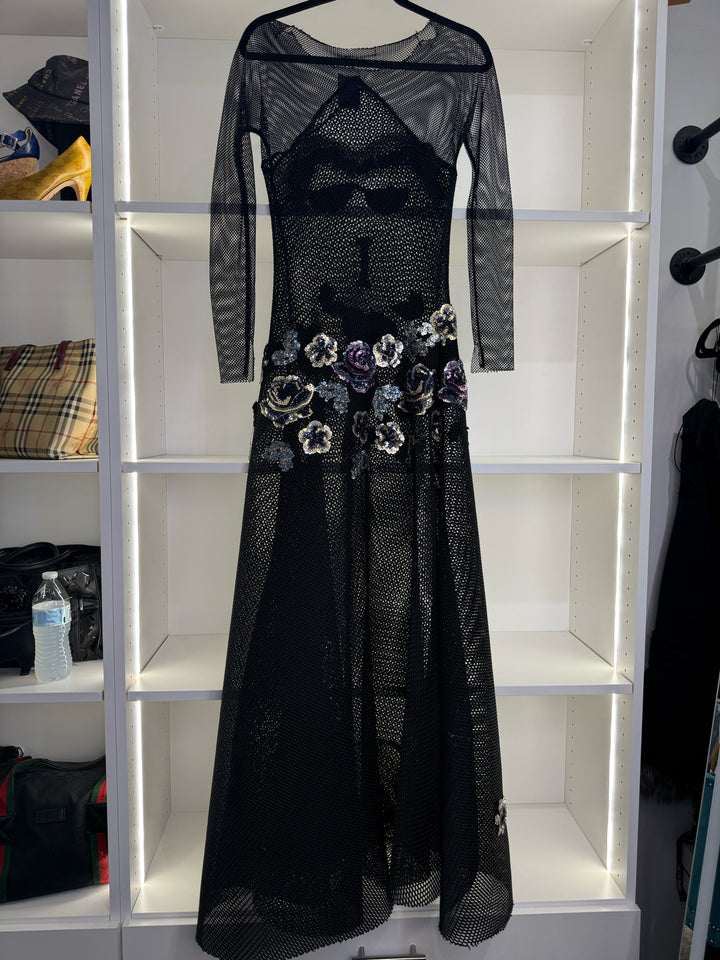 OLGA ANDREEVALS sheer mesh 3D sequin/applique face RUNWAY Dress