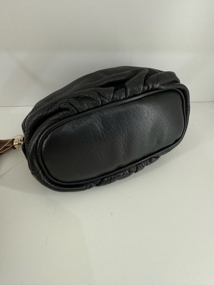 Gucci Bamboo Pull Small Pebbled Leather Pouch Bag
