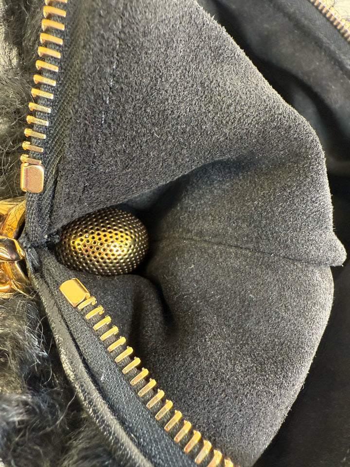 Chloe Chain Black Horse Shoulder Bag in Curly Shearling