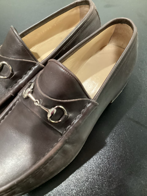 Pre Owned Gucci Sz 9.5 Brown w/ Silver Hardware Loafer Shoe