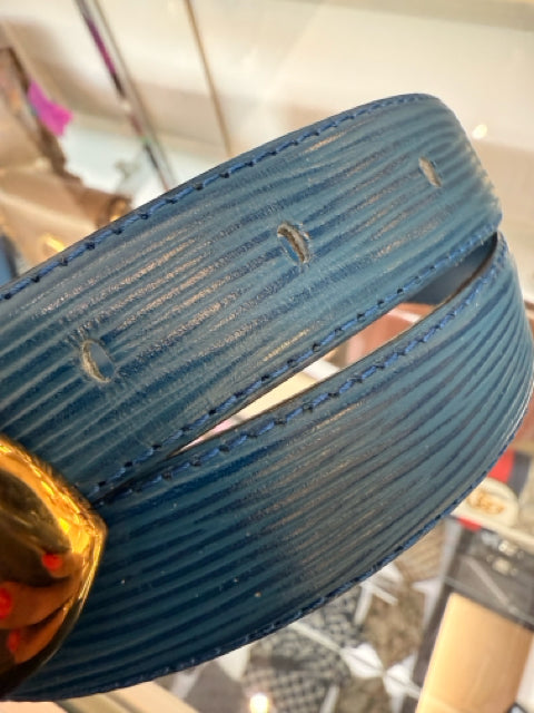 Louis Vuitton 85/34 epi bright blue gold buckle Belt