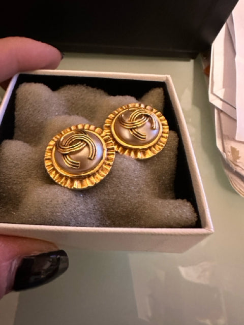 Chanel Designer Ribbon Dot  Earrings Clip On Vintage 1994