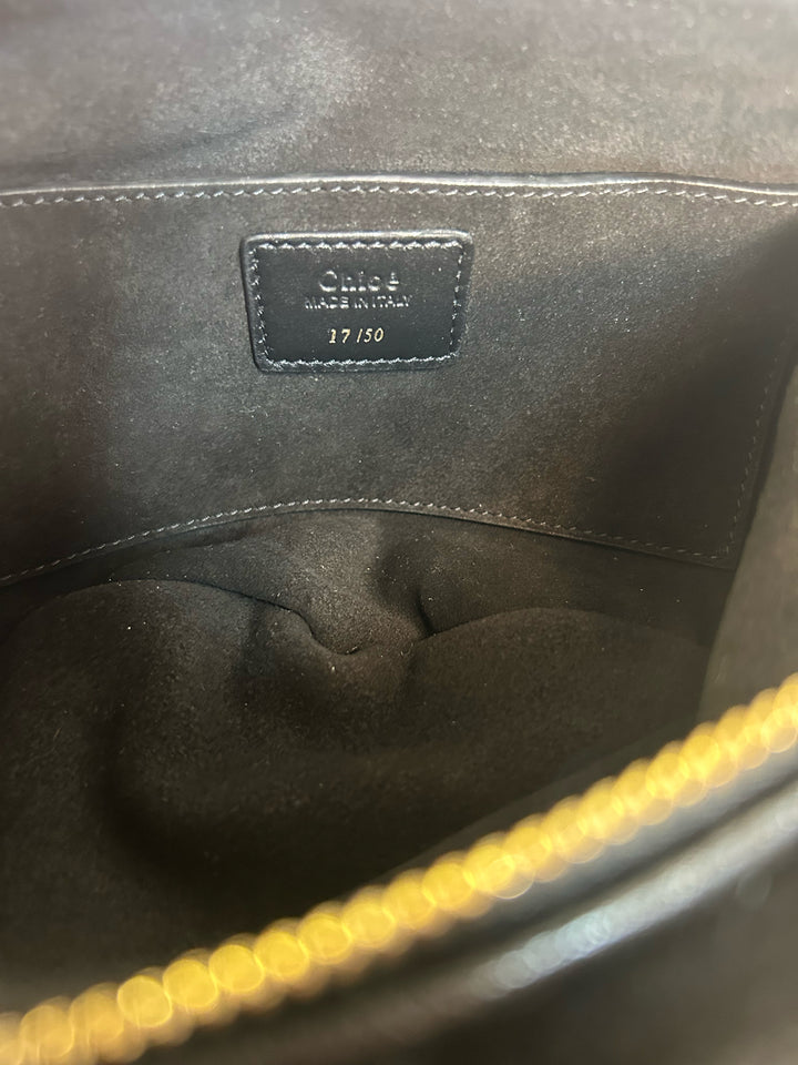 Chloe Chain Black Horse Shoulder Bag in Curly Shearling
