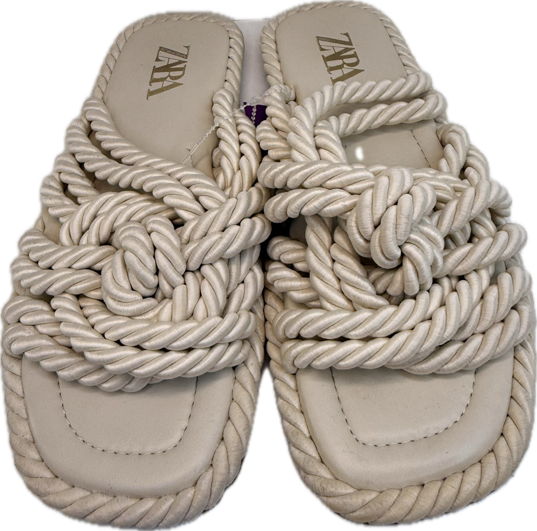 Zara Cream Rope Slides Shoes Sz 9