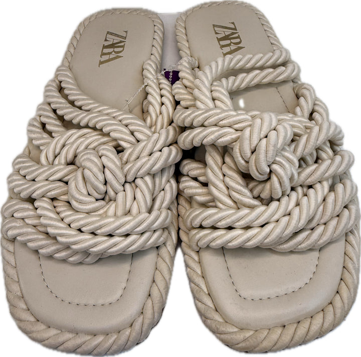 Zara Cream Rope Slides Shoes Sz 9