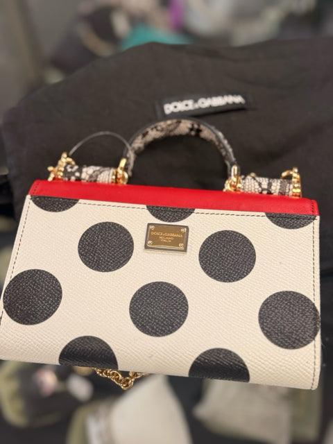 Pre Owned Dolce & Gabana Red, Black and White Leather Mini Designer Bag W/ Dustbag