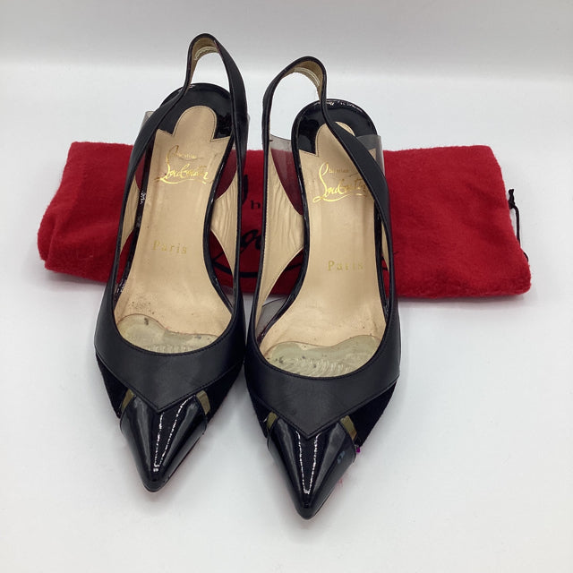 Pre Owned Christian Louboutin Sz 36.5 Suede/leather Slingbacks Shoes w/ Dustbag