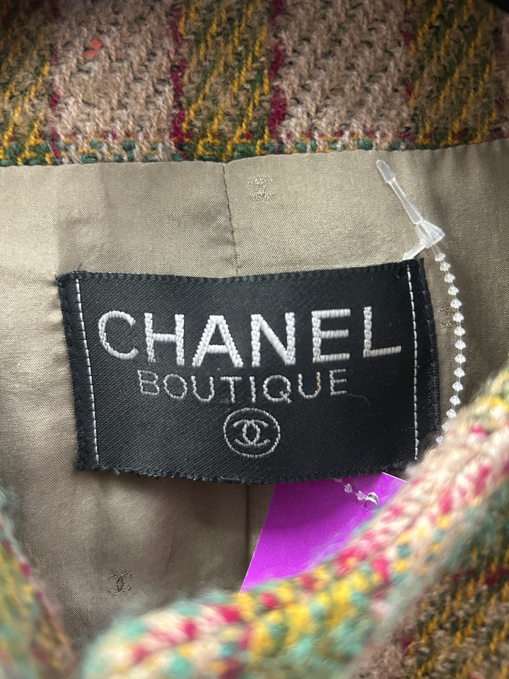 Vintage Chanel Boutique Tan & Red Blazer Jacket Sz 42