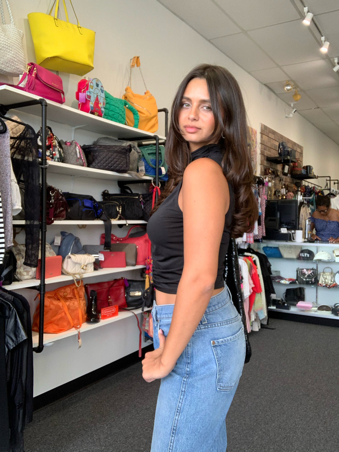 Open Edit Black Mock Neck Casual Top