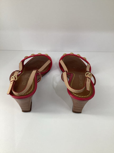 36.5 Louis Vuitton Red Wedge Heels Shoes Sandals