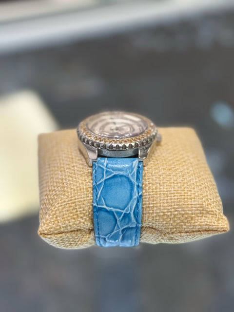 HIDALGO Amber Crystal Bezel/Circle CZs MOP w/2 blue bands Wristwatch