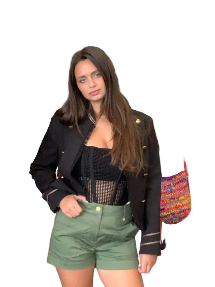 Allen Schwartz Military Style Frill Front Blazer
