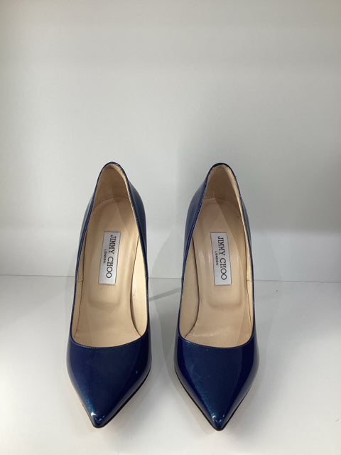 Sz 39 Jimmy Choo Metallic Navy High Heels Pumps Shoes