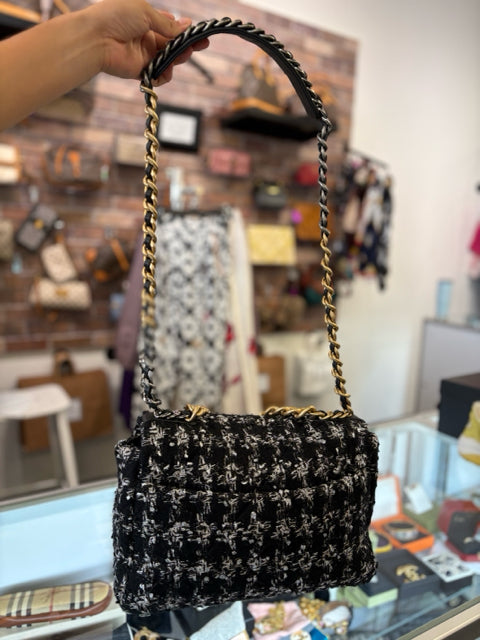 Chanel 19 Flap Tweed Hand Bag Two Tone
