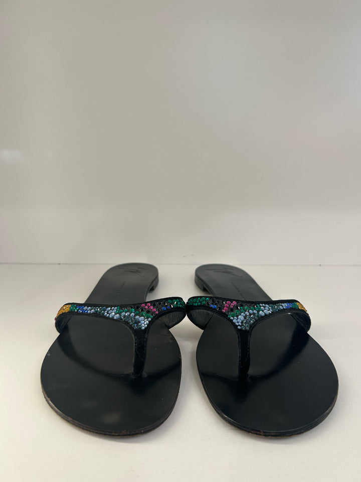 Giuseppe Zanotti Crystal Thong Sandals  Designer Shoes Sz 39.5