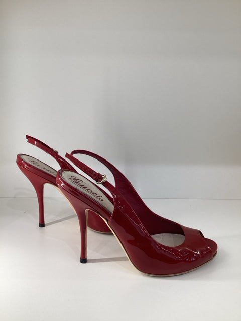 Sz 7 Gucci Red Slingback Heels Peep Toe Shoes