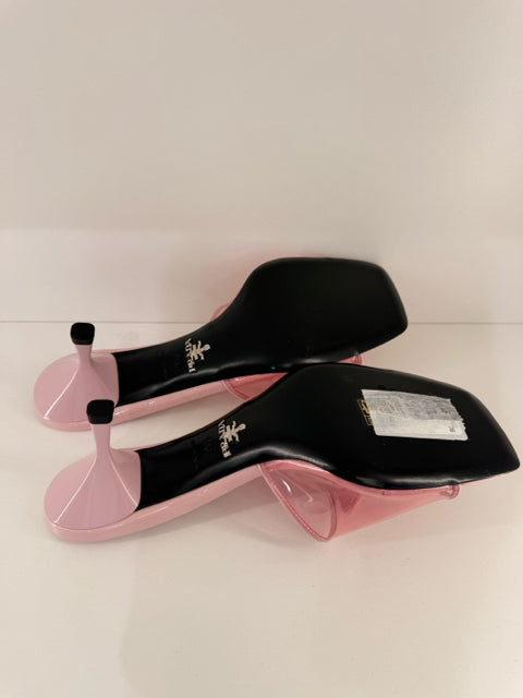 NIB Prada Sz 39.5 Alabastro Plexi & Patent Slide Mule Kitten Heel Shoe Pre Loved
