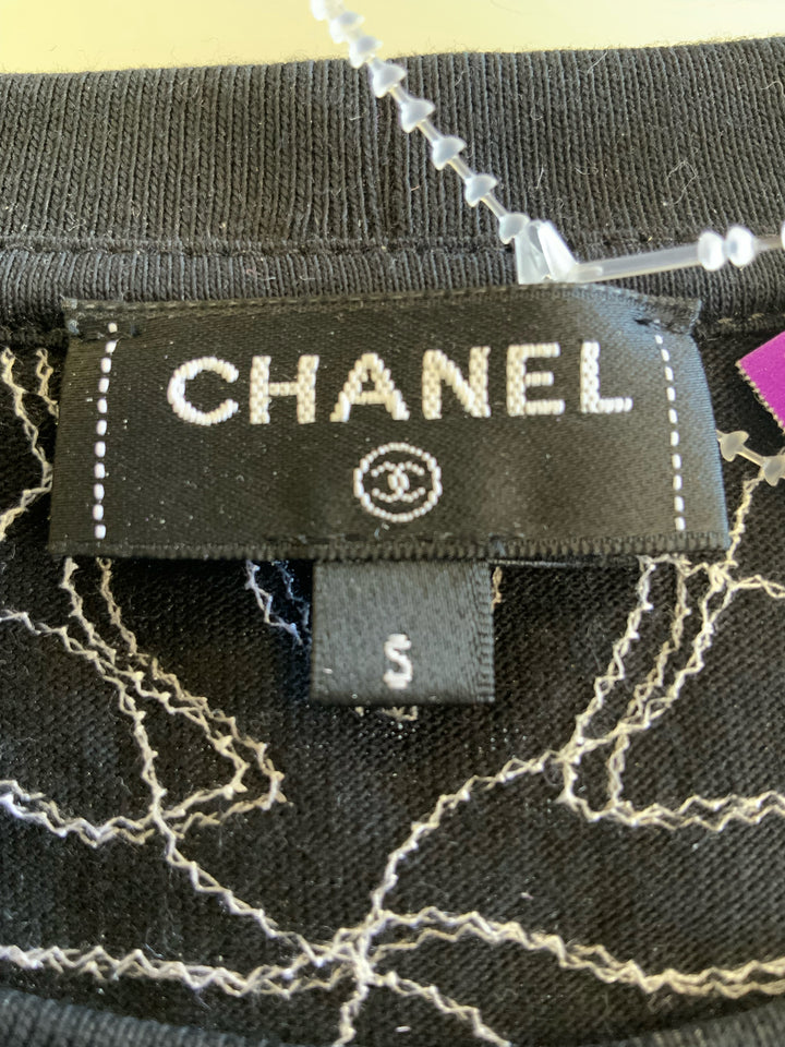 Chanel Knit Crew Neck Swirl Print Sequin Tshirt Size S