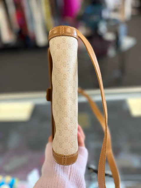 Gucci Vintage GG Cream Micro Guccissima w Tan Leather Crossbody Mini Tote Handbag