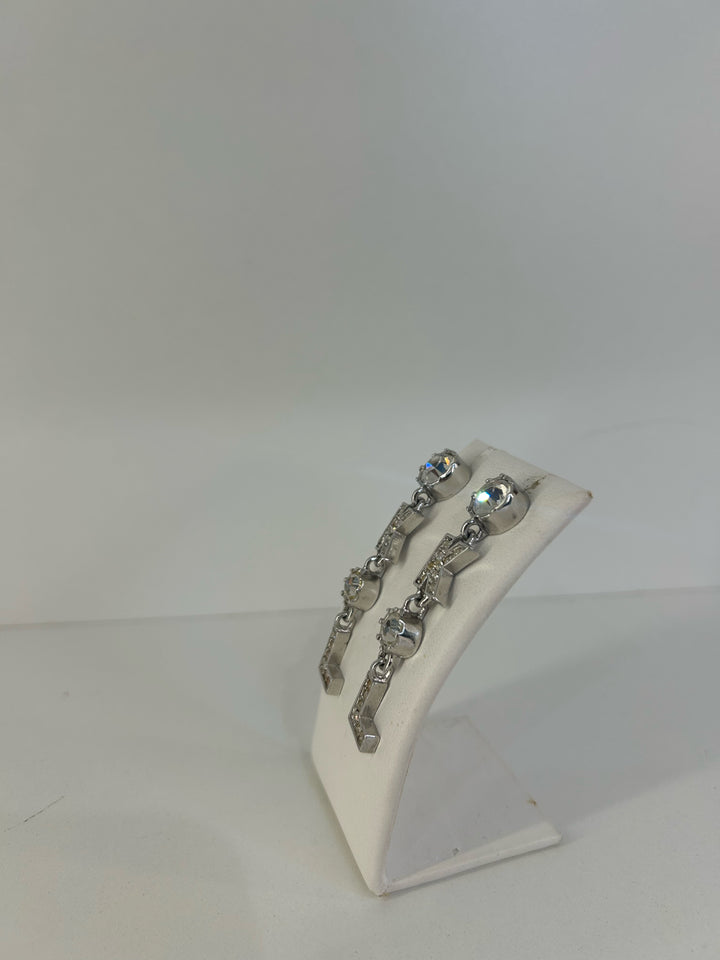 Vintage Karl Lagerfeld Pierced 2" Rhinestone K.L Dangle Earrings