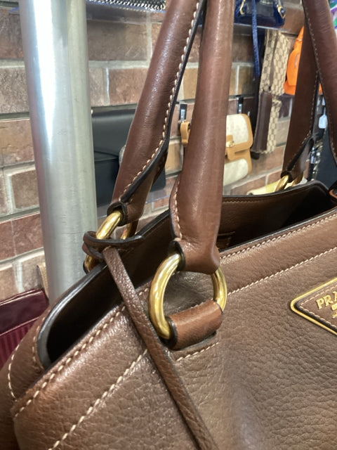 Prada Brown Leather Designer Satchel Bag